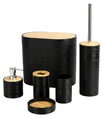 Produktbild von Badezimmer Accessoires Set, Badset Zubehörset 6-teilig oval Schwarz