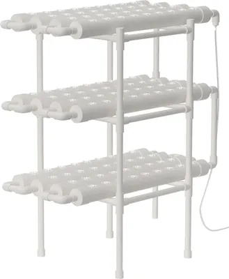 Image de Système de culture hydroponique - Kit de tuyaux en PVC - 3 niveaux - 12 tuyaux - 108 emplacements de plantation - Trou Ø 3 cm - Blanc