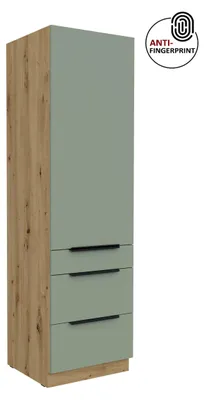 Produktbild von Küchen Hochschrank 60 cm Küche ARIA Aquamarin ultra matt + Eiche Artisan matt, hochwertige Fronten mit Anti Fingerprint Beschichtung, Soft-Close Küchenzeile Küchenblock