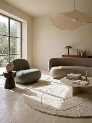 Teppich Natur rund im modernen Wohnzimmer_#sku_SAF503119381700#