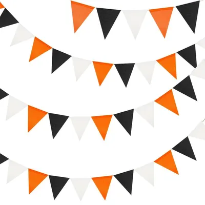 Image de Guirlande de fanions noir et orange, 12 mètres, résistante aux intempéries, lot de 3 guirlandes avec 36 fanions, décoration intérieure/extérieure