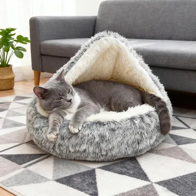 Produktbild von Hundebett Katzenbett Muschelform Plüsch Waschbar Grau L 65x65x10 cm