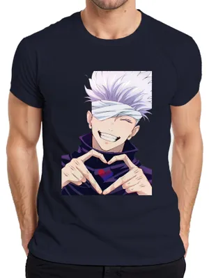 Obrázek produktu pro Pánské tričko Jujutsu Kaisen Gojo Satoru Blindfold Anime Aesthetic Heart Gift, Navy, M