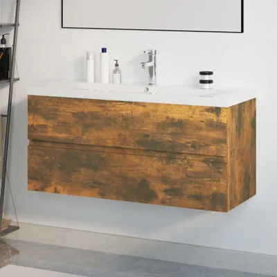 Produktbild von "Spring Sale"Waschbeckenschrank - modernes Design - Badezimmer-Unterschrank - mit Einbaubecken Räuchereiche Holzwerkstoff Promotion818121 - Badezimmerschränke