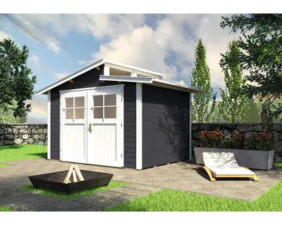 Produktbild von WEKA 226.3021.16400 Gartenhaus/Blockbohlenhaus Luna mit Doppeltür ; Größe: 3 ; Farbgebung: Anthrazit ; Wandstärke: 21 mm ; Maße (LxBxH): 295 cm x 209 cm x 252 cm ; Seitenwandhöhe: 197 cm