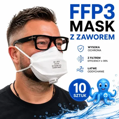 Obrázek produktu pro Ochranná maska Cardinal, bílá, 10 kusů. Půlmaska proti prachu, třída FFP3, s ventilem, bílá, 10 kusů