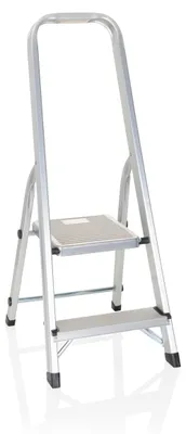 Obrázok produktu pre hjh Kancelársky skladací rebrík 2 stupne SOLID I Hliníkový skladací rebrík, rebrík do domácnosti, nosnosť do 150 kg