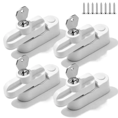 Fenstersicherung 4er-Set mit Schlüsseln, T-Form, Zinklegierung, weiß