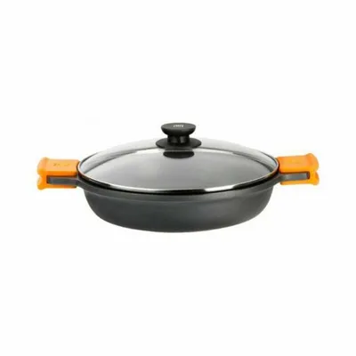 Produktbild von BRA Efficient | Niedriger Kochtopf mit Glasdeckel und Silikongriffen, 28 cm, mit Antihaftbeschichtung, induktionsgeeignet, PFOA-frei, Schwarz