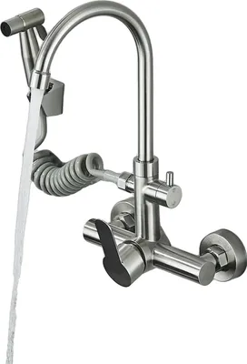 Obrázek produktu pro Kuchyňská baterie, nástěnná, otočná o 360 stupňů, kartáčovaná, kartáčovaná