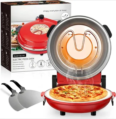 Produktbild von Elektrischer Pizzaofen - Tischpizzaofen mit Pizzastein - 500 W - Verstellbarer Thermostat & Timer - Sichtfenster - 120 V