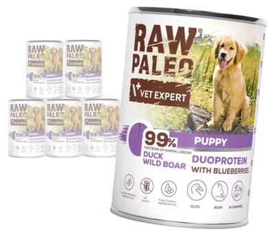Produktbild von Rohes Paleo Welpen-Duoprotein mit Ente und Wildschwein, 6 x 400 g, Nassfutter für Welpen