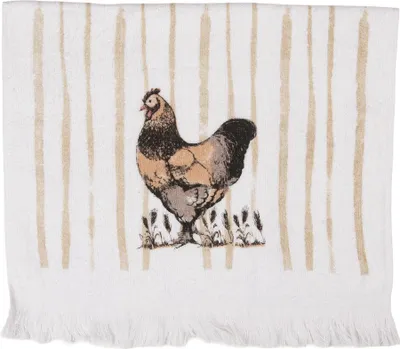 Produktbild von Clayre & Eef Gästehandtuch 40x66 cm Weiß Baumwolle Huhn