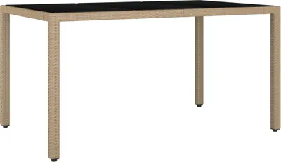 Produktbild von vidaXL Gartentisch mit Glasplatte Beige Poly Rattan & Hartglas