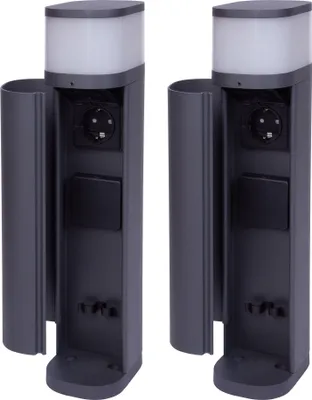 Image de Novatool 2x Borne d'éclairage extérieur avec prise de courant 2x Anthracite ronde avec cache IP44 Prise de courant de jardin Outdoor Colonne de prises de courant Jardin Tour de prises de courant (électrique)