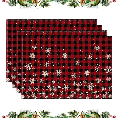 4er-Set Weihnachts-Platzsets, kariert, 30x45 cm, Schneeflocken