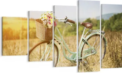 Produktbild von Bild auf Leinwand - Leinwandbild - 5 Teile - Fahrrad Wiese Blumen - 100x60cm - Wand Bild - Wanddeko - Wandbilder - Leinwanddruck - Bilder - Wanddekoration - Leinwand bilder - Wandbild - EG100x60-4206