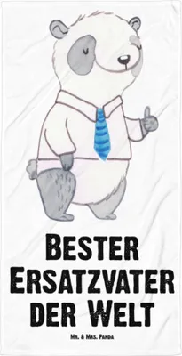 Produktbild von Mr. & Mrs. Panda Duschtuch Panda Bester Ersatzvater der Welt - Weiß - Geschenk, Großes Badehandtuch, Duschhandtuch, Badelaken, Geburtstag, Dad, Geschenkidee, Vater