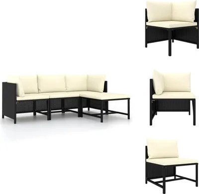 Produktbild von vidaXL 4-tlg. Garten-Sofagarnitur mit Auflagen Schwarz Poly Rattan - Gartensofaelemente