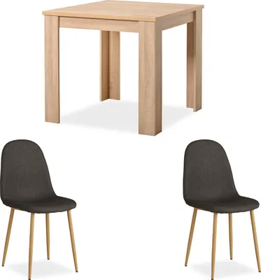 Image de Table 80x80 cm Group Salle à Manger 2 Chaises Anthracite Table à Manger en Bois Chêne Naturelle