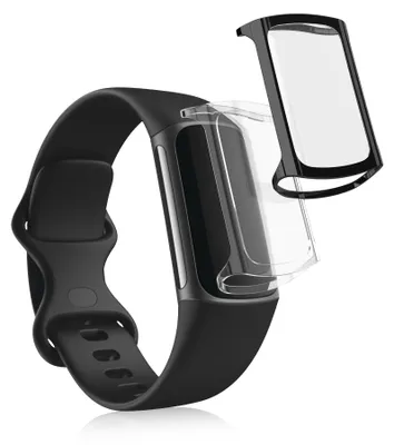 Produktbild von kwmobile 2x Silikon Hülle für Fitbit Charge 6 / Charge 5 Schutzhülle - Fullbody Display Cover Set aus Silikon - Transparent Schwarz