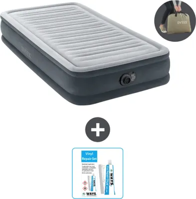 Produktbild von Intex Luftbett - 1 Person - 99 x 191 x 33 cm - Grau - Inklusive Pumpe - Reperaturset