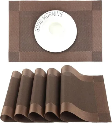 Productafbeelding van PromoHome® Set van 6 placemats, antislip, hittebestendig, vlekbestendig, tafelonderleggers, 45 x 30 cm (bruin)
