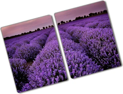 Produktbild von Tulup Glas Herdabdeckplatte - 2x40x52 cm - Glaskeramikkochfeld-Abdeckung Spritzschutz Glasabdeckplatte Kochplattenabdeckung und Schneidebrett - Zweiteilig - Blumen & Pflanzen - Lavendelfeld - Lila