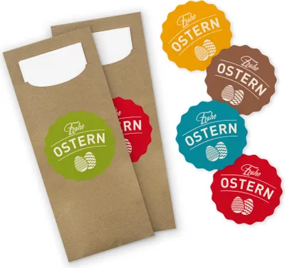 Produktbild von itenga 24x Bestecktasche braun + Aufkleber Frohe Ostern