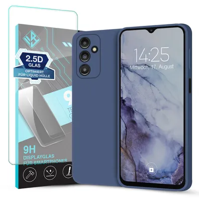 Produktbild von Hülle für Samsung Galaxy A14 5G mit 9H Displayglas Displayschutz Case Cover Bumper Smartphone Softgrip Schutzhülle Farbe: Lavendelblau