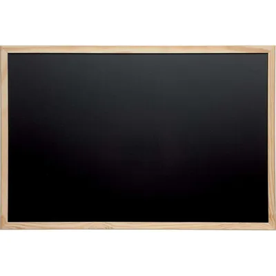 A black chalkboard with a wooden frame, presented against a white background.