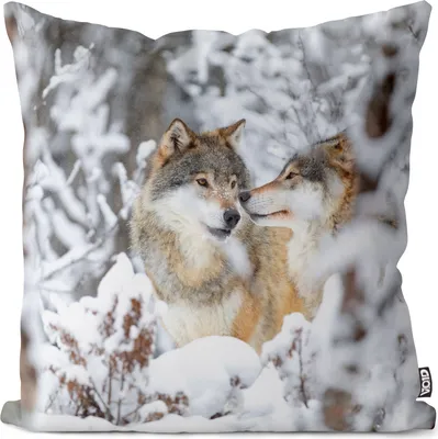 Produktbild von VOID Wolf Winter Wildtier Schnee Kissenbezug Kissenhülle Polyester wasserfest Outdoor Indoor