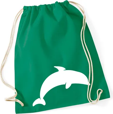 Produktbild von Huuraa Turnbeutel Delfin Silhouette 12 Liter Kelly Green Baumwolle Rucksack Geschenkidee