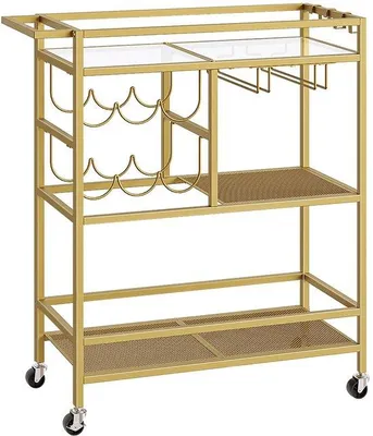 Produktbild von Ibenzoa® Servierwagen mit Rollen – 3-lagiger Küchen- & Bar-Trolley, braune Spanplatte & Metallrahmen, Platz für mind. 6 Flaschen & 6 Gläser, 30 kg/Etage, 360° Räder (2 feststellbar)