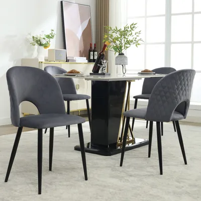 Immagine prodotto di Set di 4 sedie per sala da pranzo Flieks, sedie da pranzo imbottite con gambe in metallo, sedie da cucina con piedini regolabili, sedie da soggiorno con rivestimento in velluto, grigio