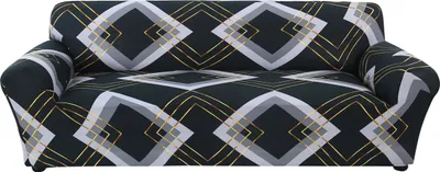 Obrázek produktu pro Elastický potah na pohovku 1 2 3 4místný slipcover Stretch Moderní vzor Pohovka kryt Pohovka kryt Pohovka kryt (černý čtverec, 4 sedadla 230cm-300cm)