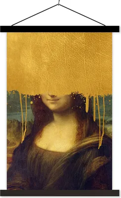 Produktbild von MuchoWow® Textilposter Mona Lisa - Da Vinci - Gold 60x90 cm mit schwarzem Rahmen - Poster Wohnzimmer