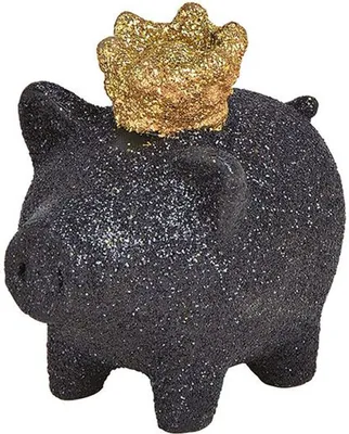 Produktbild von Deko-Figur Schwein schwarz mit Glitzer , goldene Krone 5 cm