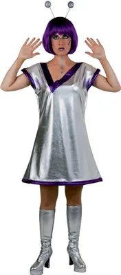Space Kostüm Weltraum Woman Galaxia inkl. Haarreif mit Space-Antennen für Damen Kleid Gr. 36-46 Kleid Karneval Fasching Mottoparty Gruppenkostüm