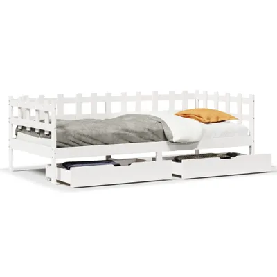 Image de Lit de jour et tiroirs sans matelas blanc 90x200 cm bois massif