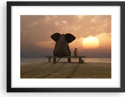 Produktbild von Gerahmtes Poster - Schwarzer Rahmen - Elefant Ufer Meer - 40x30 cm - Wand Bild - Wanddeko - Wandbilder - Kunstposter - Wandposter - Bilderrahmen - Bilder - Kunstdruck - Wandbild - P2BAA40x30-3555
