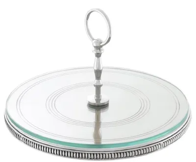 Image de Casa Padrino Plateau de service à gâteaux de luxe avec poignée Argent Ø 29 x H. 18,5 cm - Étagère de luxe à 1 niveau