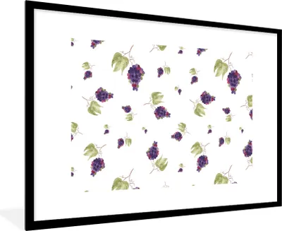 Produktbild von MuchoWow® Gerahmtes Poster Weintrauben - Lila - Weiß 90x60 cm - Poster mit Schwarzem Bilderrahmen Wandposter Rahmen Foto Bilder - Wanddekoration - Fotos