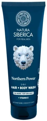Image de Natura Siberica Men Northern Power. nettoyant 3-en-1 pour le corps et les cheveux. Pour la barbe, les cheveux et le corps, 200 ml