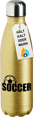 Produktbild von Huuraa Trinkflasche Soccer Ball 500ml Gold Edelstahl Wasserflasche Trinkflasche Geschenkidee