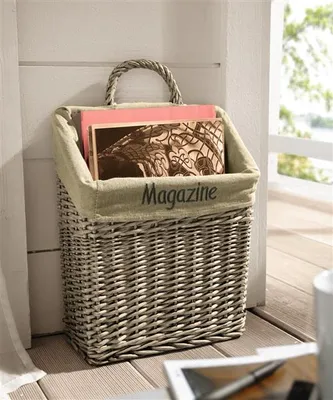 Produktbild von Zeitungskorb "Magazine" aus Weide geflochten, grau, Zeitschrifenkorb, Aufbewahrungskorb für Zeitschriften, Magazinkorb
