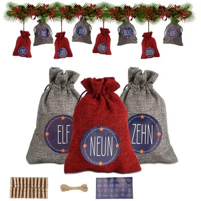 Produktbild von Jopassy Adventskalender zum Befüllen adventskalender befüllen geschenktüte zu weihnachten  Weihnachten Säckchen Decor 24 Stoffbeutel Rot/Grau