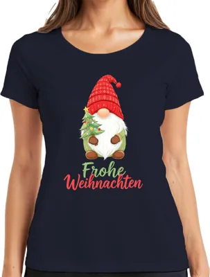Produktbild von Frohe Weihnachten Wichtel Weihnachtsgnom Weihnachtsbaum Niedlich Damen T-Shirt, Navy, S