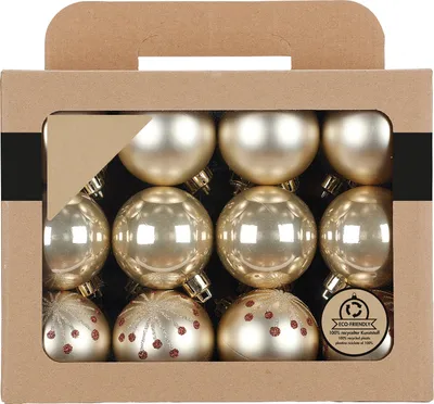 Produktbild von Satz von 24 Ornamenten: Champagner-Ornamente mit Dekor-Mix 6 cm