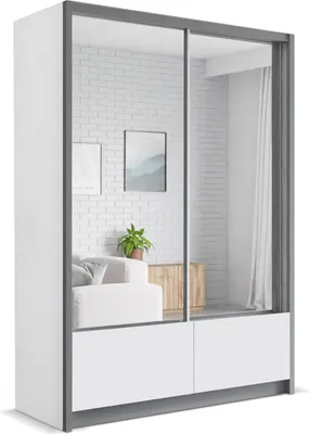 Produktbild von Funktionale Schränke - Kleiderschrank  mit Schubladen Silu 154 Weiß + Spiegel  - Schrank mit Spiegel und Schiebetür, großer Stauraum, Möblierung der Wohnung